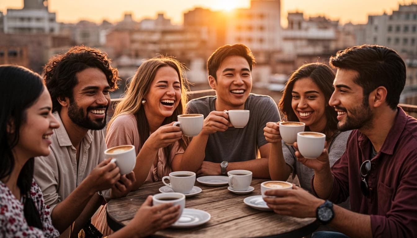 Shared laughter at the corner table